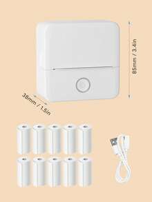 Teckwe Mini Printer, Inkless Sticker Maker, Free Cut Small Pocket Printer, Portable Thermal Printer For Photo Journal Notes Memo,Timy Print App Phone Connection With Thermal Printing Paper For Halloween DIY Decoration, Christmas Gift Back To School - White - View 6