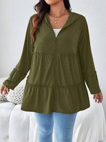 EMERY ROSE Áo khoác dài tay có mũ, khóa kéo, màu trơn, cỡ lớn, kiểu dáng thường ngày, có túi, thích hợp cho mùa đông và kỳ nghỉ. - xanh quân đội - Xem 5