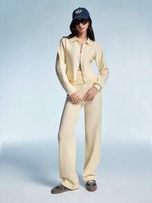 Aveloria GENKIRA 2 pièces Ensemble de cardigan tricoté et pantalon ample - Nude - Voir 5