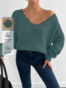 EURMUSE 套头纯色长袖毛衣，简约时尚休闲日常穿着 - 薄荷綠 - 查看 1