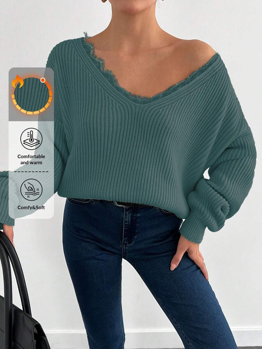 EURMUSE 套头纯色长袖毛衣，简约时尚休闲日常穿着 - 薄荷綠 - 查看 1