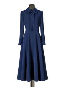 Franclia Women's Fashionable Elegant Bowknot Waist Mid-Length Dress - Navy Blue - View 4