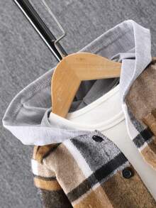 SHEIN 男小童格紋補丁貼口袋連帽外套不帶T恤