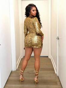 BamGleam 时尚性感豹纹金属紧身迷你连衣裙 - 彩色 - 查看 5