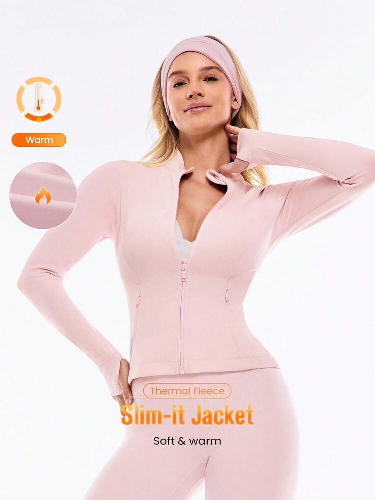 FeatherFit™-Warm Slim-It It's Chilly Fleece-Lined Slim Fit Long Sleeve Jacket With Thumbholes Autumn Winter Yoga Pilates Daily Casual