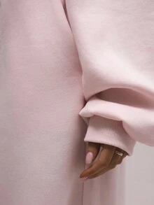 SHEIN PETITE CURVE 加大码抓绒连帽卫衣，适合毕业季、返校季、毕业典礼、教师节等场合，秋冬季女款 - 粉色 - 查看 7