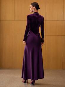 MOTF PREMIUM 天鹅绒撞色缎面浪漫长裙 - 彩色 - 查看 3