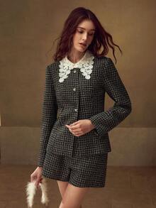 MOTF PREMIUM GUIPURE LACE COLLAR JACKET - Grey - View 4