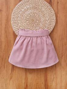 SHEIN 嬰兒女寶寶假扣紙袋腰帶裙 - 藕粉色 - 查看 5