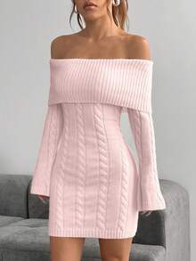 SHEIN Unity 扭纹针织紧身芭铎连衣裙 - 粉色 - 查看 4