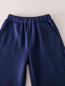 Genkimix Kids Genkimix 少女女孩 2 件套：白色插肩袖运动衫和宽松粉色运动裤，适合春季、秋季、冬季穿着，适合外出、上学和日常休闲穿着 - 藏蓝色 - 查看 4