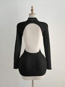 Elamini 女式性感露背扭纹针织毛衣裙