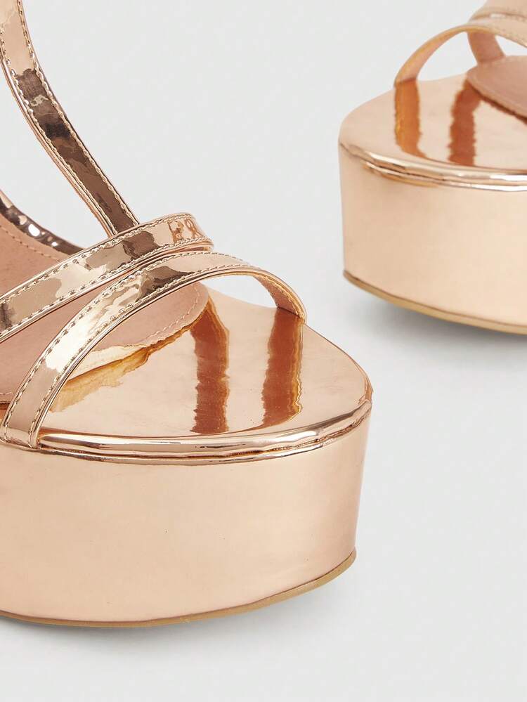 CUCCOO LuxiPop Women's Outdoor Round Toe Thick High Heel Waterproof Platform Silver PU Leather Fashion Minimalist Comfortable Daily Party Banquet Peep Toe Buckle Strap Sandals