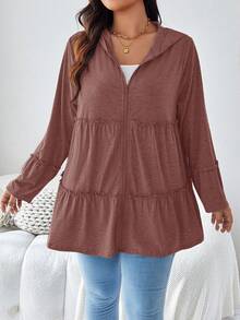 EMERY ROSE Abrigo casual de manga larga con capucha, cremallera y bolsillos, de unicolor, para uso diario en invierno y vacaciones, talla grande - Rosa - Ver 5