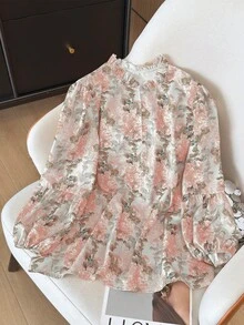 SHEIN Clasi Pink Bishop Sleeve Blouse In Woven Fabric For Elegant Everyday Style Pink Floral Blouse Floral Blouse Women Long Sleeve Blouse Flower Shirt - Pink - View 1