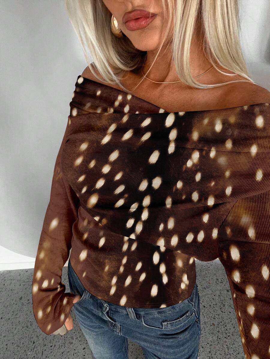 Aloruh Áo thun dài tay ôm sát họa tiết hươu Giáng sinh gợi cảm, đa năng dành cho nữ, phù hợp mặc mùa thu/đông, mặc hàng ngày, đi nghỉ theo phong cách Boho, lễ hội âm nhạc, mùa thu mát mẻ, áo thu