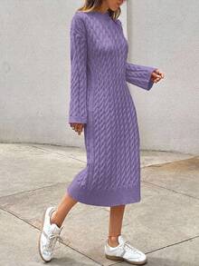 EURMUSE Women's Knitwear Long Dress With Cable Pattern,Petite - Violet Purple - View 6