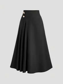 Sweetra Jupe trapèze élégante pour le travail pour femmes, design drapé avec effet affinant, convient pour le printemps et l'automne