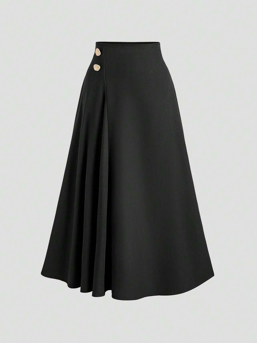 Sweetra Jupe trapèze élégante pour le travail pour femmes, design drapé avec effet affinant, convient pour le printemps et l'automne