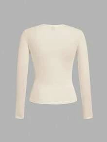 SHEIN EZwear Set de 3 camisetas de manga larga de ajuste ceñido y cuello redondo para mujer de talla grande, de unicolor, aptas para otoño/invierno, para usar por capas, actividades al aire libre, como camiseta interior - Multicolor - Ver 4