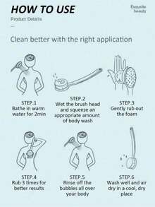 2 件装双面二合一长柄沐浴刷，带沐浴球，软毛按摩沐浴刷，去角质沐浴刷，多功能沐浴刷，可用于背部去角质和淋浴清洁 - 彩色 - 查看 6