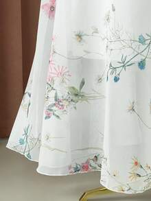 DreamSkyne 大码女式 V 领扭腰喇叭下摆花卉印花优雅连衣裙，长袖 - 白色 - 查看 5