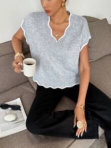 Serisse Women's Contrast Trim Shell Edge Knit Sweater, Winter Clothes For Women,Fall/Winter ,New Year Clothes For Women , Elegant