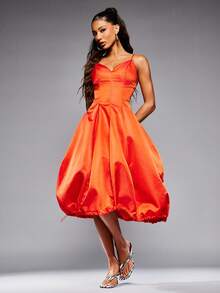 NYA SZN Dress Flowy Special Occasion Wedding Guest Bridal Party Date Night Out Party Modest Business Casual Everyday Casual Midi Length Fall Winter Suitable For Commuting Statement Valentines Day Outfits For Women - Orange - View 3