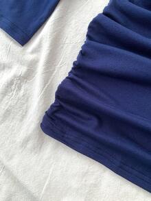 Teen Girls' Basic Half-Button Closure Casual Dress - Navy Blue - View 6