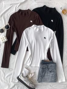 SHEIN 3pcs/Set Teen Girls Solid Color Turtleneck Long Sleeve T-Shirts