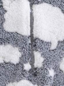 SHEIN 新生婴儿女孩/男孩衣服星星图案加厚长袖连脚连体衣 - 深灰色 - 查看 5