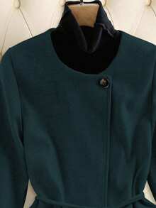 Franclia 女士秋冬新款大衣，简约百搭 - 墨綠色 - 查看 5