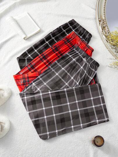 Plus Size 3pcs/Pack Plaid Pattern Casual Cozy Pants, Simple And Fashionable For Everyday Wear, Fall Winter Clothes