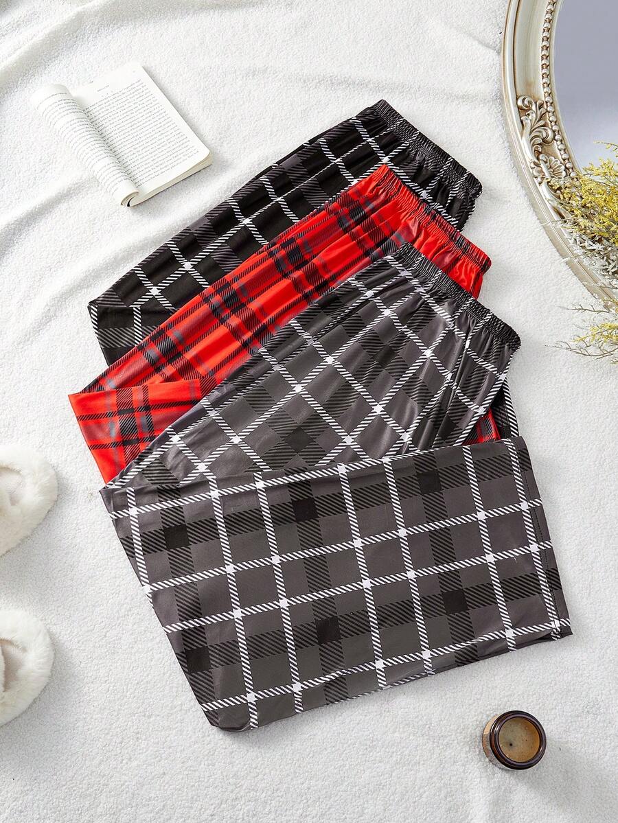 SHEIN Plus Size 3pcs/Pack Plaid Pattern Casual Cozy Pants, Simple And Fashionable For Everyday Wear, Fall Winter Clothes - Multicolor - View 1
