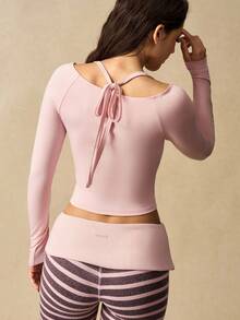 VARSIVA Einfarbiges, lässiges Damen Sport-Shirt mit geraffter Taille und Langarm - Pink - Übersicht 7