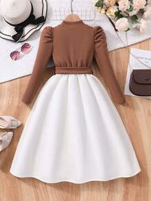 青少年女孩时尚甜美仿珍珠泡泡袖连衣裙 - 彩色 - 查看 2