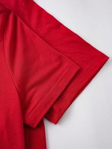 SHEIN EZwear Casual Loose Round Neck Short Sleeve Women T-Shirt, Suitable For Summer Christmas,Christmas,Red Top Graphic