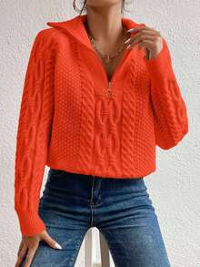 SHEIN Cottnline Casual Solid Color Raglan Sleeve Sweater, Autumn/Winter - Orange - View 3