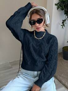 Elegant Mock Turtle Neck Cable Knit Chic Sweater,Jumper,Cream Jumper,Jumpers For Women,Jumpers,Black Jumper,Womens Jumper,White Jumper,Women's Jumper,Women's Jumpers,Winter Clothes