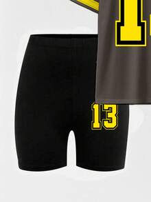 SHEIN 休闲女式针织两件套，带条纹撞色滚边和骑行短裤，女式运动服，2 件套休闲套装，女式超大号运动服，女式足球服，女式运动服 - 彩色 - 查看 4