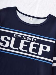 青少年男孩藏青色格子英伦元素组合长袖上衣和裤子，简约时尚的穿搭，适合休闲家居穿着，凸显青少年阳光洒脱的特质 - 藏蓝色 - 查看 5