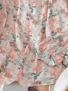 SHEIN Clasi Pink Bishop Sleeve Blouse In Woven Fabric For Elegant Everyday Style Pink Floral Blouse Floral Blouse Women Long Sleeve Blouse Flower Shirt - Pink - View 3