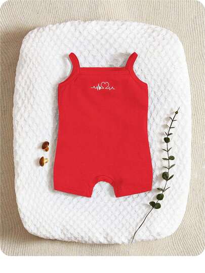 SHEIN Newborn Baby Heart Print Romper, Comfortable & Cute, Suitable For Summer