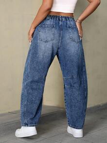 Flexra Quần Jeans Boyfriend Cỡ Lớn Có Nút Thắt Lưng Túi Ống Thẳng Thời Trang Thường Ngày Vừa Vặn Thoải Mái Đã Giặt - Rửa trung bình - Xem 2