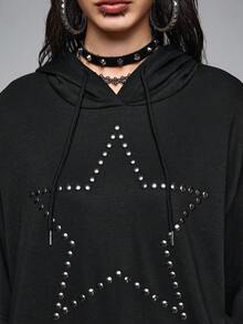 ROMWE Grunge Punk Punk Grunge Heart Studded Sweatshirt - Black - View 4