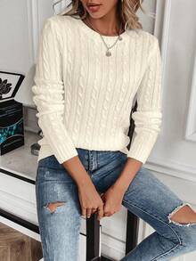 EMERY ROSE Casual Solid Color Crew Neck Sweater, Autumn - Khaki - View 3