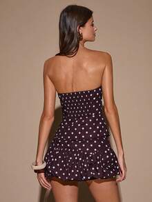 SHEIN BAE 女士时尚波尔卡圆点印花前扣吊带背心，夏季 - 咖啡棕 - 查看 2