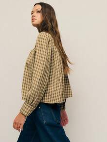 Nöista 格子衬衫，优雅高领，蓬松袖子，宽松廓形，为女性冬季提供别致精致的选择，非常适合打造精致的日常造型、优雅的派对装扮、节日圣诞装扮和优雅的新年装束。 - 棕色 - 查看 6