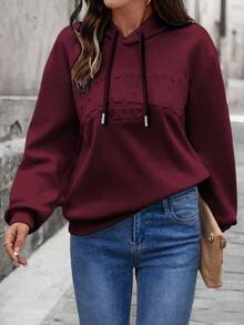EMERY ROSE Women's Casual Loose Hoodie With 3D Letter Print, Christmas - Burgundy - View 4