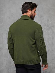 Manfinity Homme Men's Casual Cable Pattern Long Sleeve Knitted Cardigan, Autumn/Winter Mens Crochet Set Earthy Clothes Men - Green - View 2